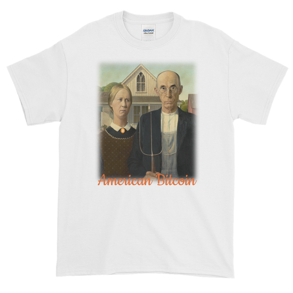 White Short Sleeve T-Shirt With American Bitcoin Design