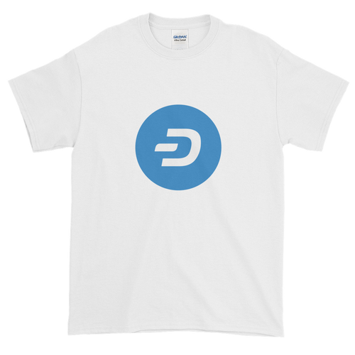 White Short Sleeve T-Shirt With Blue and White Dash Logo