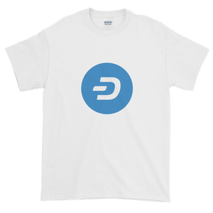 White Short Sleeve T-Shirt With Blue and White Dash Logo