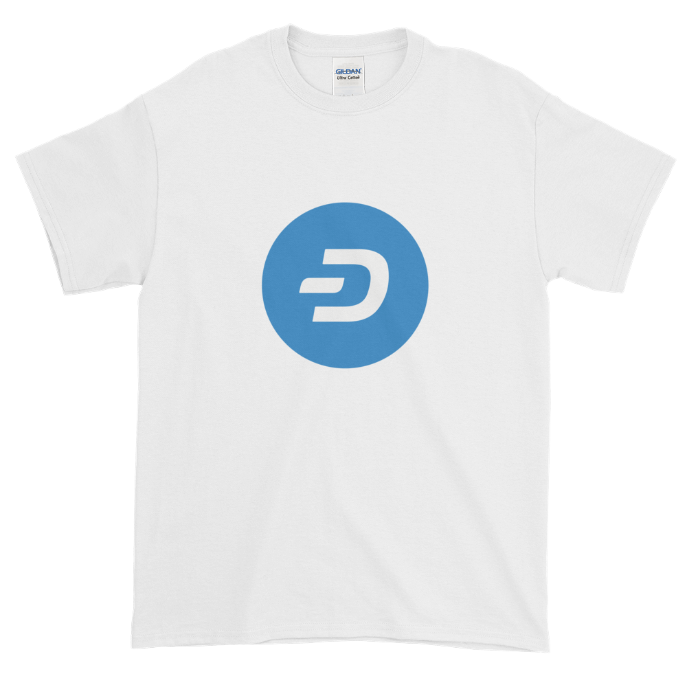 White Short Sleeve T-Shirt With Blue and White Dash Logo