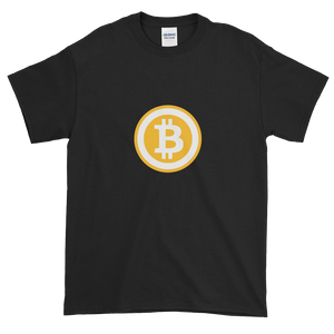 Black Short Sleeve T-Shirt with White and Orange Bitcoin Logo