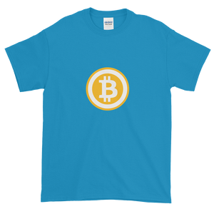 Sapphire Blue Short Sleeve T-Shirt with White and Orange Bitcoin Logo