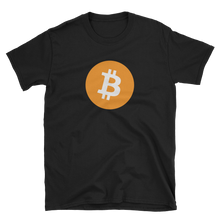 Load image into Gallery viewer, Black Short Sleeve T-Shirt with White and Orange Bitcoin Logo