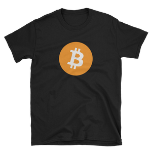 Black Short Sleeve T-Shirt with White and Orange Bitcoin Logo