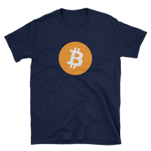 Load image into Gallery viewer, Navy Blue Short Sleeve T-Shirt with White and Orange Bitcoin Logo