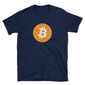 Navy Blue Short Sleeve T-Shirt with White and Orange Bitcoin Logo