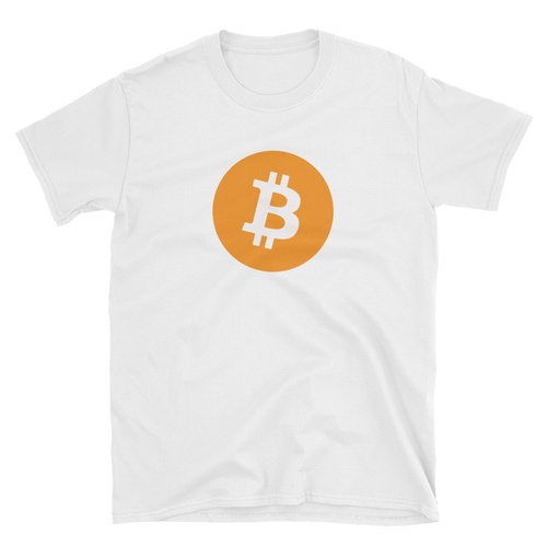 White Short Sleeve T-Shirt with Orange Bitcoin Logo