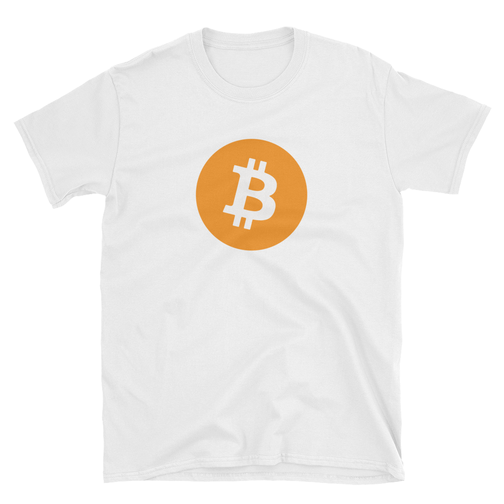 White Short Sleeve T-Shirt with Orange Bitcoin Logo