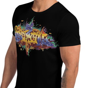 Black Short Sleeve T-Shirt With Bitcoin Design in Graffiti