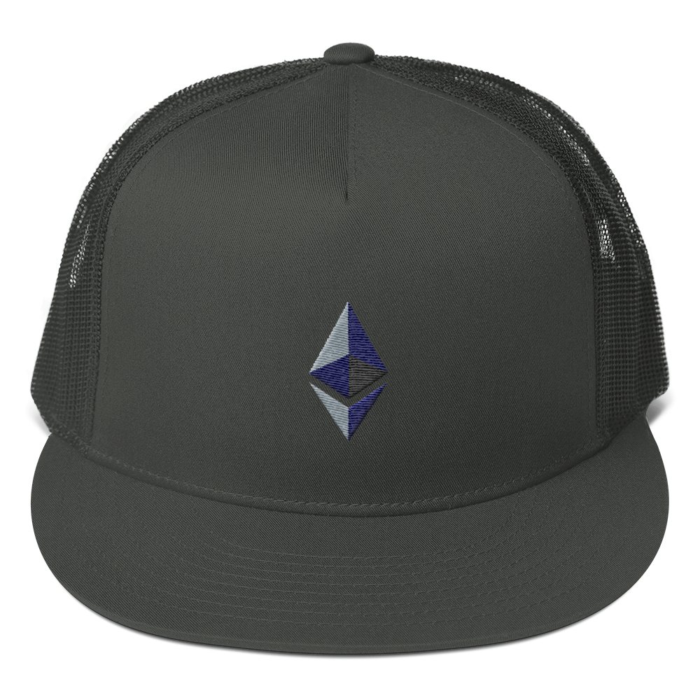 Charcoal Grey Cotton Mesh Snapback With Embroidered Ethereum Diamond