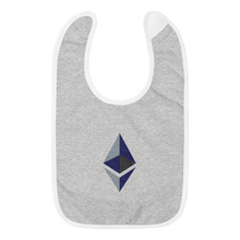 Load image into Gallery viewer, Grey Baby Bib With Black Grey Embroidered Ethereum Diamond