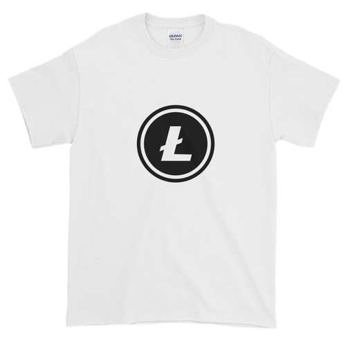 White Short Sleeve T-Shirt With Black Litecoin Logo