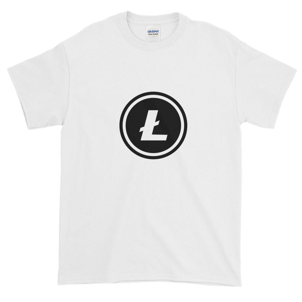 White Short Sleeve T-Shirt With Black Litecoin Logo