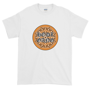 White Short Sleeve T-Shirt With Orange and Black HODL GANG Logo