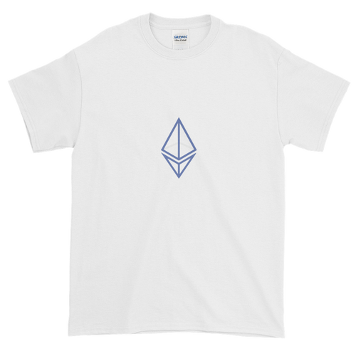 White Short Sleeve T-Shirt With Blue Ethereum Frame Diamond