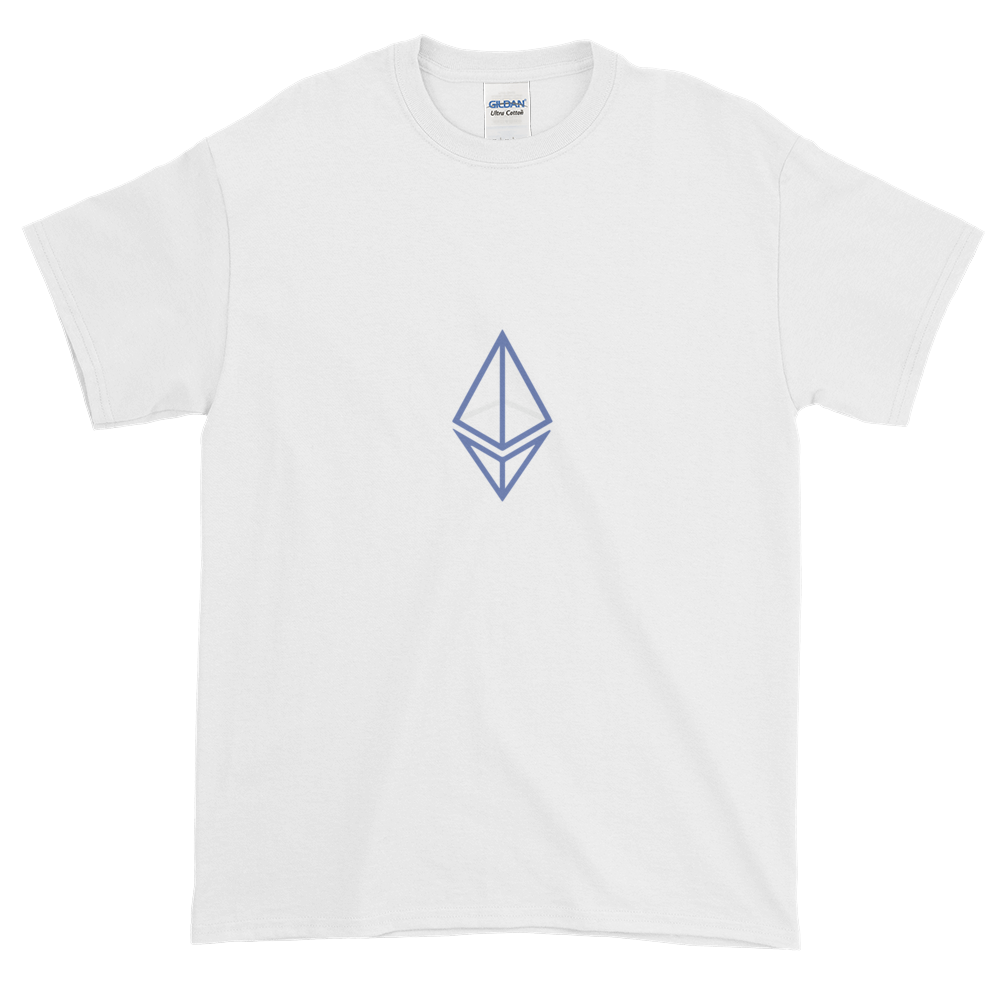 White Short Sleeve T-Shirt With Blue Ethereum Frame Diamond