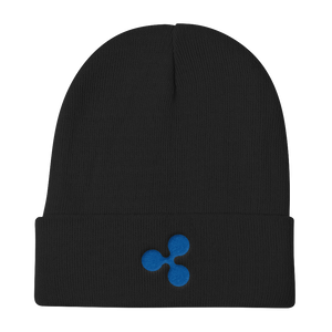 Black Beanie With Embroidered Blue Ripple Logo