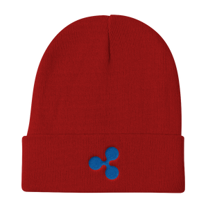 Red Beanie With Embroidered Blue Ripple Logo