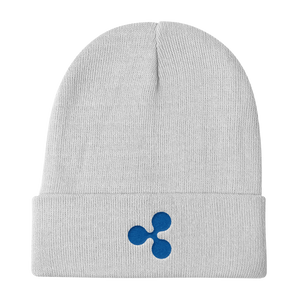 White Beanie With Embroidered Blue Ripple Logo