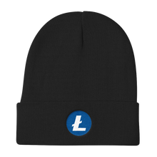 Load image into Gallery viewer, Black Beanie With Embroidered White and Blue Litecoin Logo