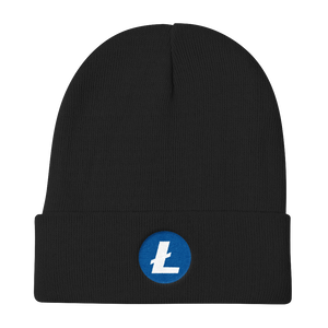 Black Beanie With Embroidered White and Blue Litecoin Logo
