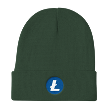 Load image into Gallery viewer, Forest Green Beanie With Embroidered White and Blue Litecoin Logo