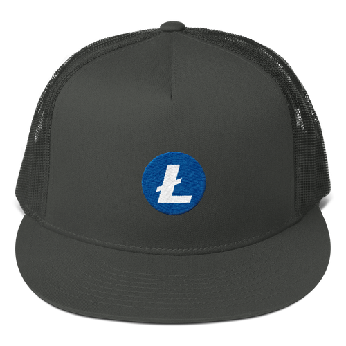 Charcoal Grey Cotton Mesh Snapback With Blue and White Litecoin Logo