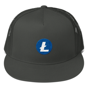 Charcoal Grey Cotton Mesh Snapback With Blue and White Litecoin Logo