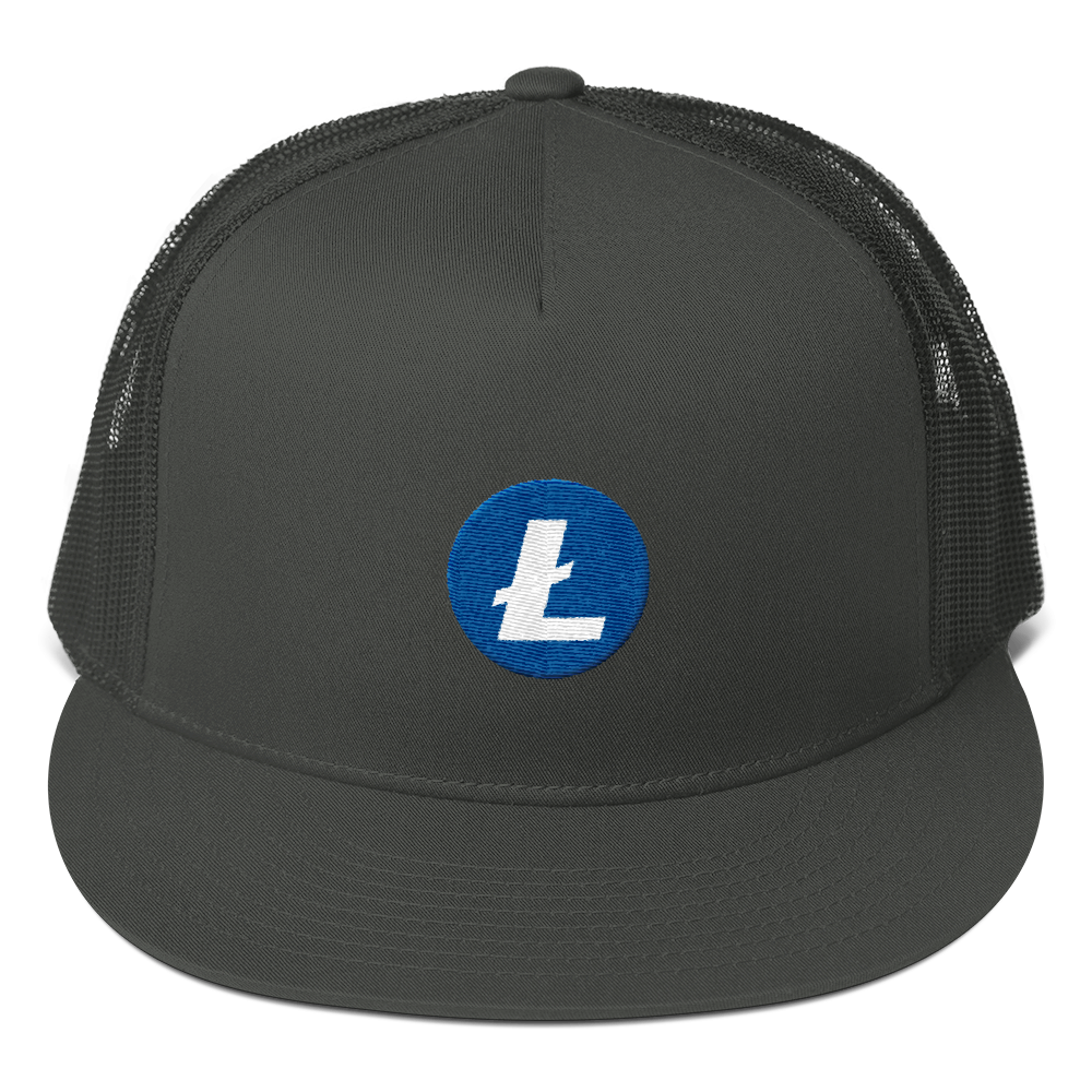 Charcoal Grey Cotton Mesh Snapback With Blue and White Litecoin Logo