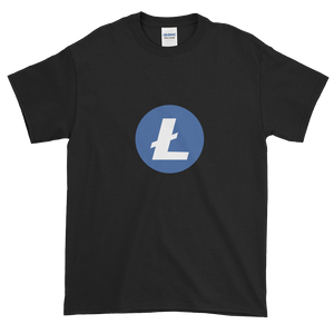 Black Short Sleeve T-Shirt With Blue and White Litecoin Logo