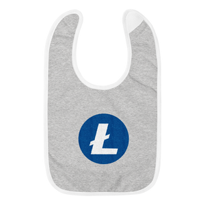 Grey Baby Bib With Blue and White Litecoin Logo