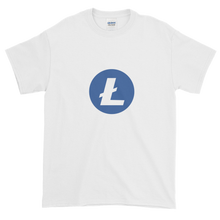 Load image into Gallery viewer, White Short Sleeve T-Shirt With Blue and White Litecoin Logo