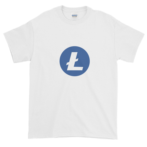 White Short Sleeve T-Shirt With Blue and White Litecoin Logo