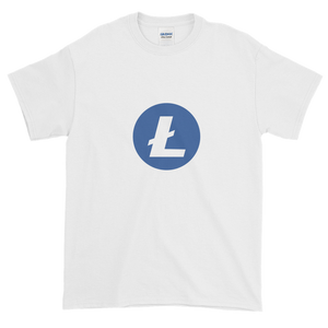 White Short Sleeve T-Shirt With Blue and White Litecoin Logo