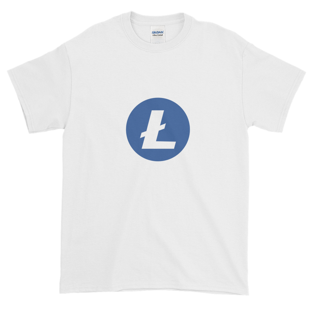 White Short Sleeve T-Shirt With Blue and White Litecoin Logo