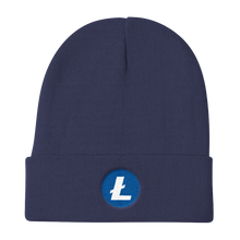 Load image into Gallery viewer, Navy Blue Beanie With Embroidered White and Blue Litecoin Logo