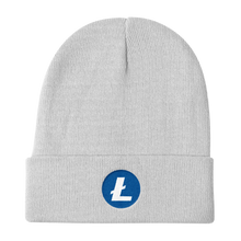 Load image into Gallery viewer, White Beanie With Embroidered White and Blue Litecoin Logo