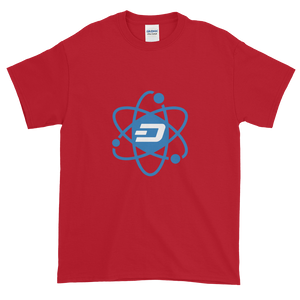 Cherry Red Short Sleeve T-Shirt With Blue and White Dash Logo