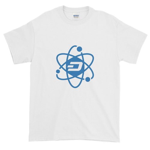 White Short Sleeve T-Shirt With Blue and White Dash Logo