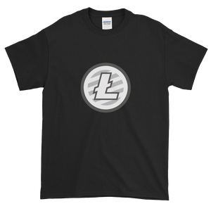Black Short Sleeve T-Shirt With Grey And White Litecoin Logo