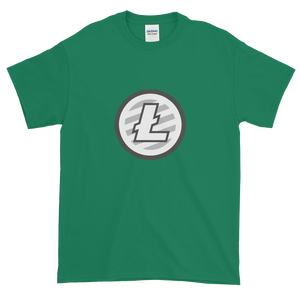 Green Short Sleeve T-Shirt With Grey And White Litecoin Logo