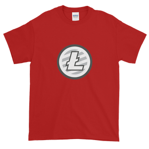 Red Short Sleeve T-Shirt With Grey And White Litecoin Logo