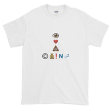 Load image into Gallery viewer, White Short Sleeve T-Shirt With Crypto Emoji Joke Logo