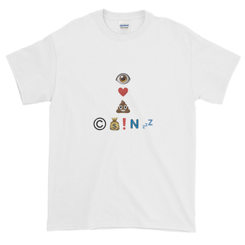 White Short Sleeve T-Shirt With Crypto Emoji Joke Logo