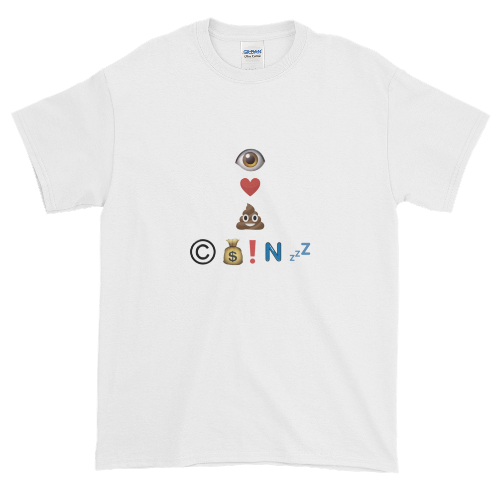 White Short Sleeve T-Shirt With Crypto Emoji Joke Logo