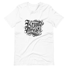 Load image into Gallery viewer, White Short Sleeve T-Shirt With Black Krypto Threadz Logo