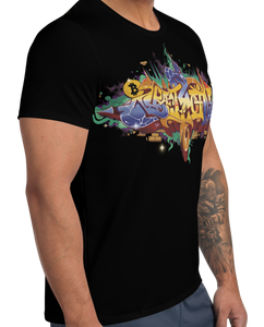 Black Short Sleeve T-Shirt With Bitcoin Design in Graffiti