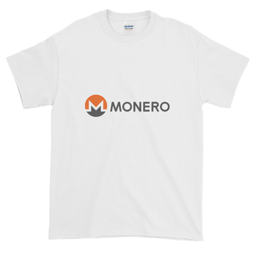 White Short Sleeve T-Shirt With White, Orange, And Grey Monero Logo