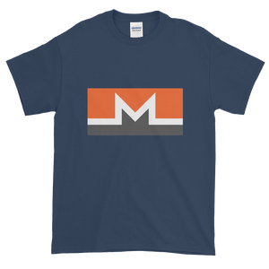 Blue Short Sleeve T-Shirt With White, Orange, And Grey Monero Logo
