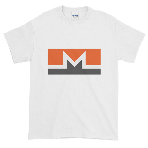White Short Sleeve T-Shirt With White, Orange, And Grey Monero Logo
